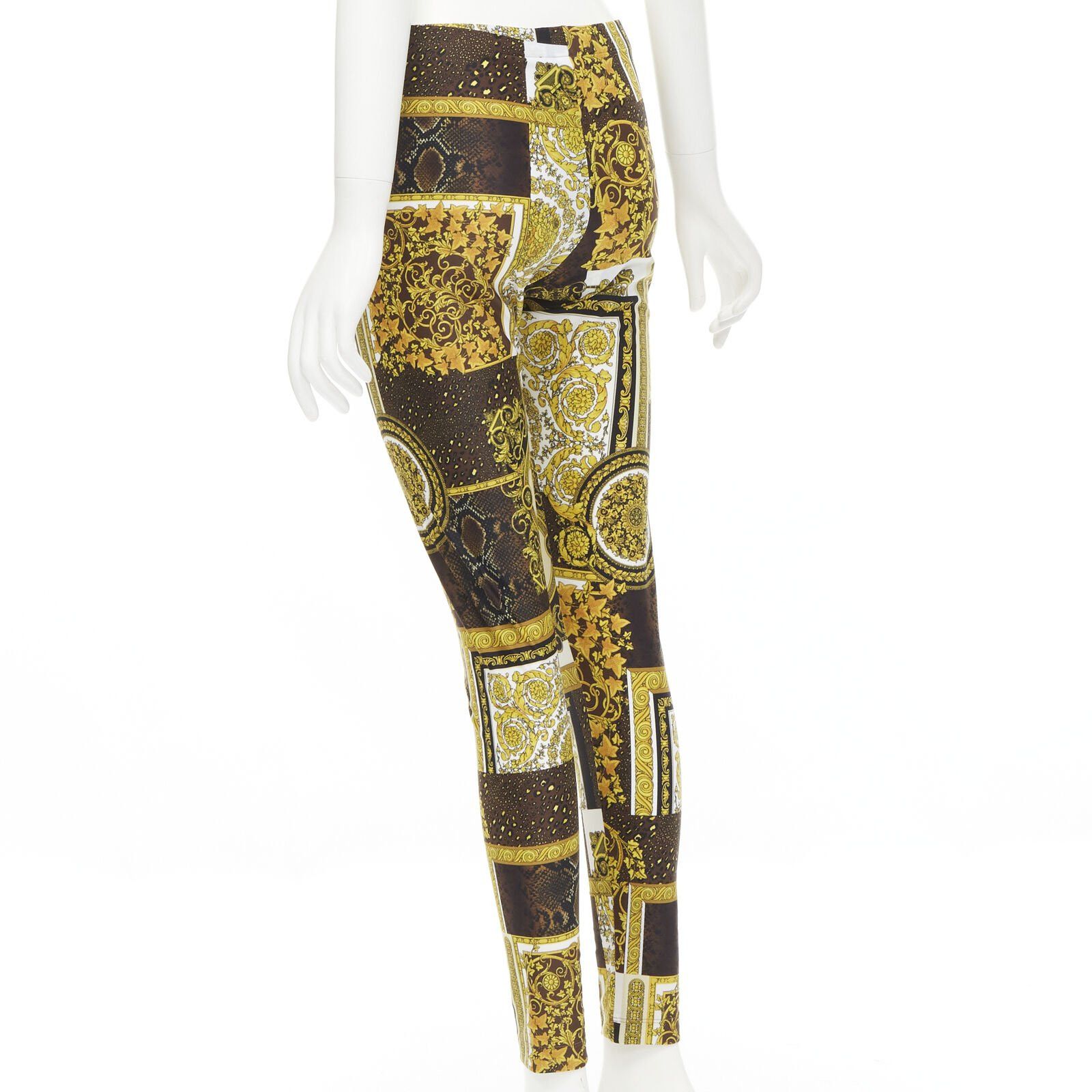 Versace new VERSACE 2021 Mosaic Barocco brown gold print stretchy legging pant IT42 L Size ONE SIZE - 6 Thumbnail