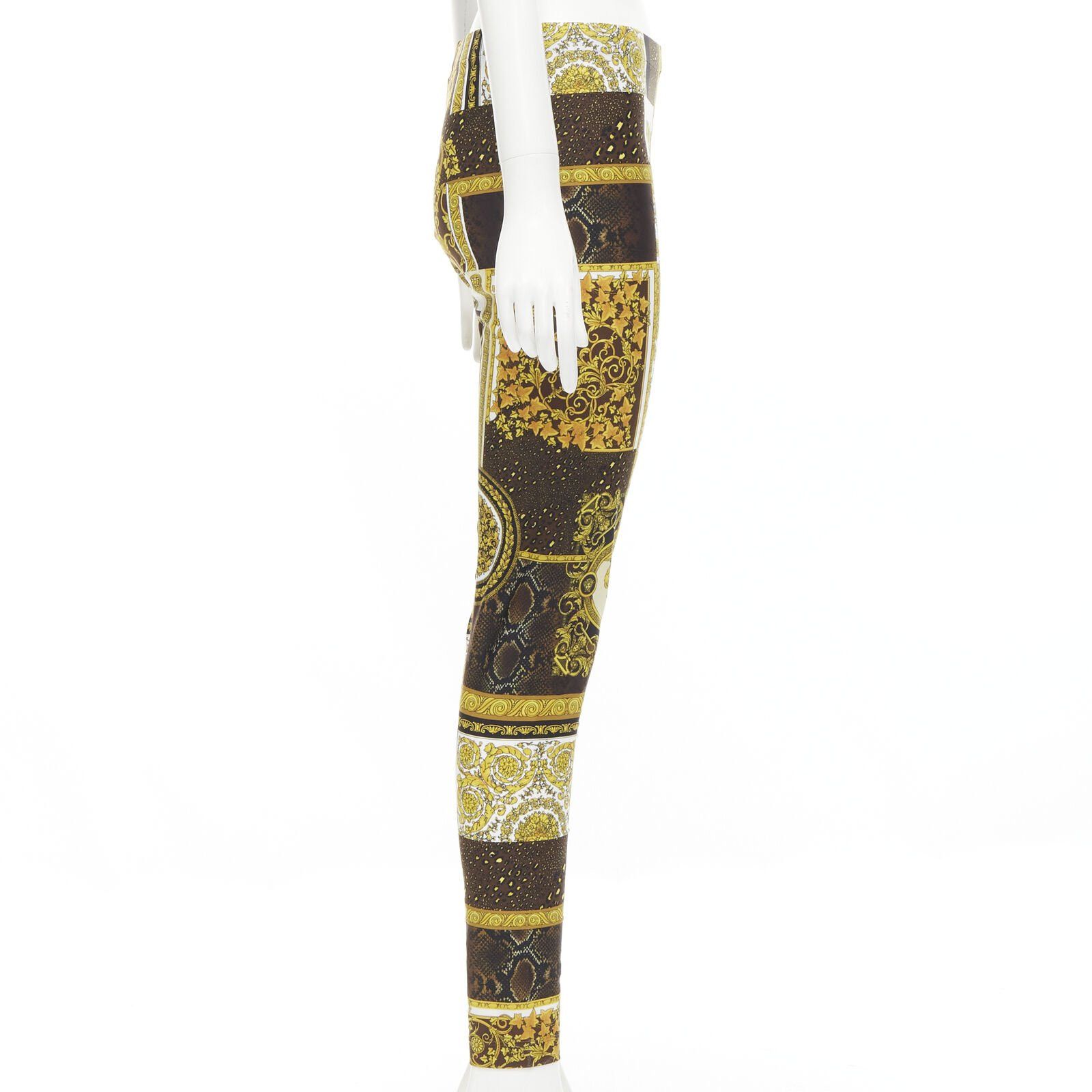 Versace new VERSACE 2021 Mosaic Barocco brown gold print stretchy legging pant IT42 L Size ONE SIZE - 4 Thumbnail