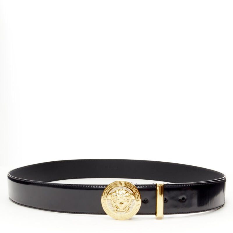 Versace VERSACE Medusa Biggie crystal gold Medallion coin leather belt 115cm 44-48" Size 44 - 3 Thumbnail