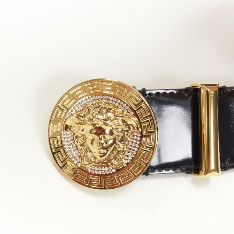 Versace VERSACE Medusa Biggie crystal gold Medallion coin leather belt 115cm 44-48" Size 44 - 6 Thumbnail