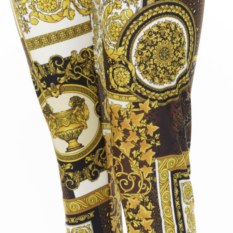 Versace new VERSACE 2021 Mosaic Barocco brown gold print stretchy legging pant IT44 L Size 30" / US 8 / IT 44 - 2 Thumbnail