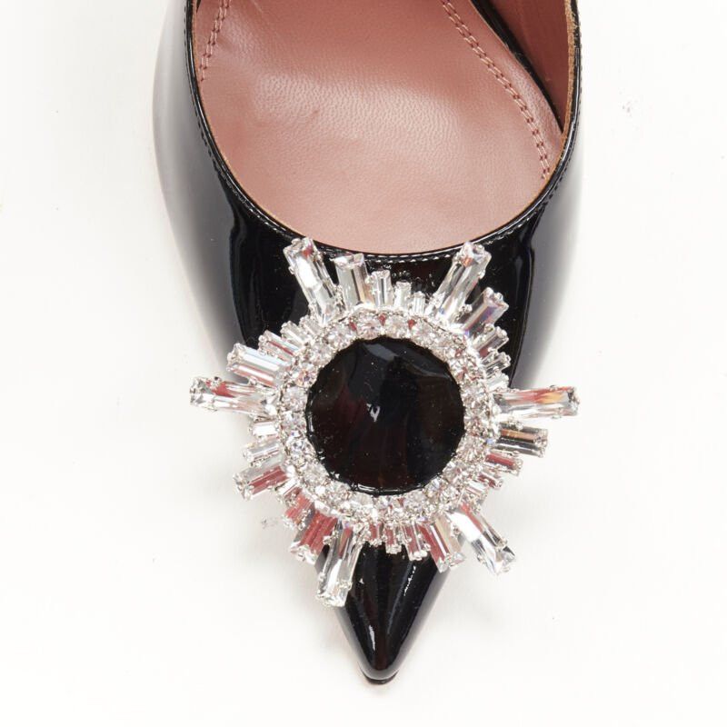 Amina Muaddi new AMINA MUADDI Begum black patent crystal buckle point toe pump EU37 Size US 7 / IT 37 - 6 Thumbnail