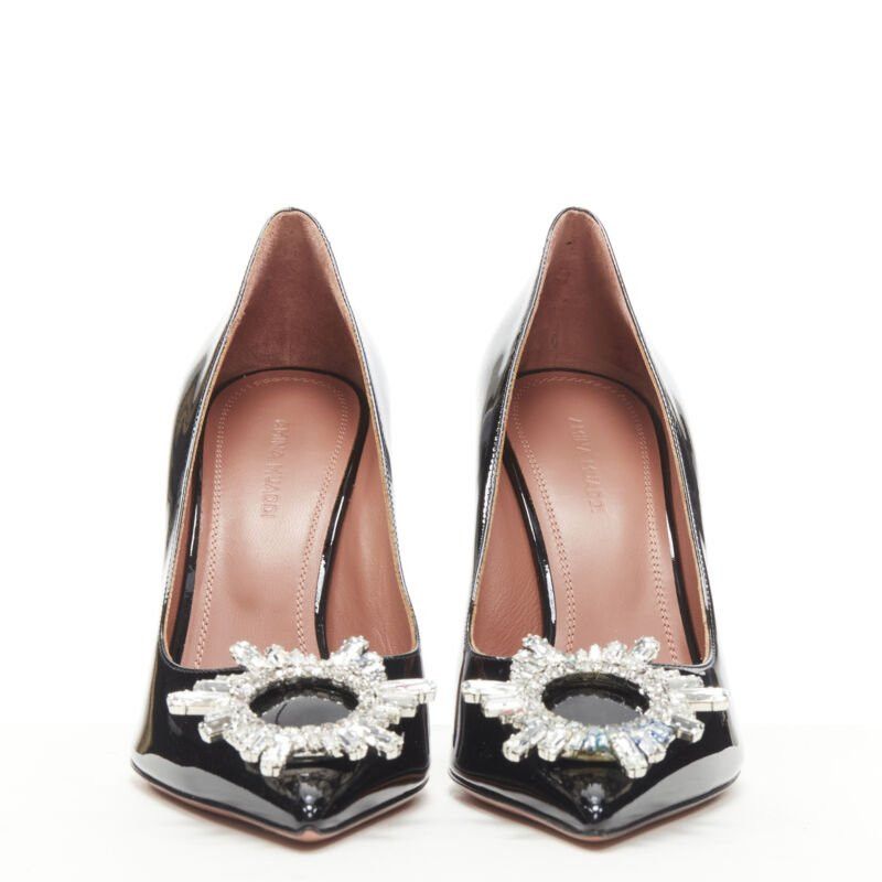 Amina Muaddi new AMINA MUADDI Begum black patent crystal buckle point toe pump EU37 Size US 7 / IT 37 - 3 Thumbnail