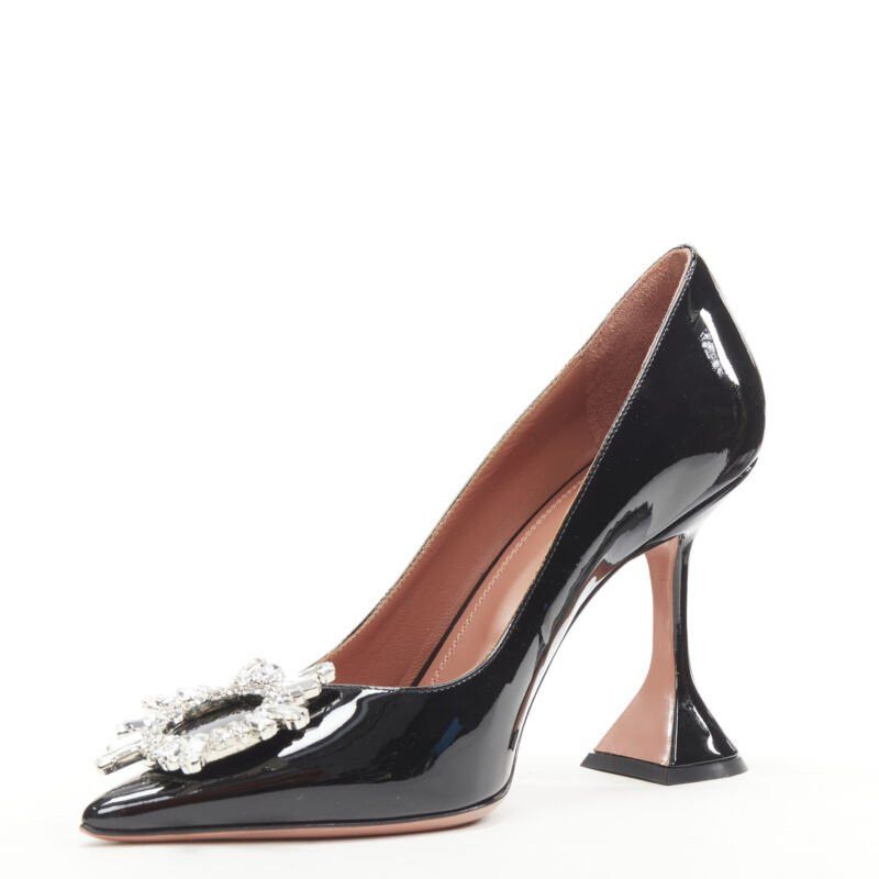 Amina Muaddi new AMINA MUADDI Begum black patent crystal buckle point toe pump EU37 Size US 7 / IT 37 - 4 Thumbnail