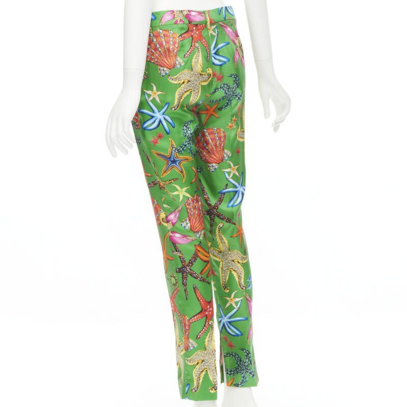 Versace new VERSACE 2021 Tresor De La Mer Runway green starfish print pants IT38 XS Size 26" / US 2 / IT 38 - 6 Thumbnail