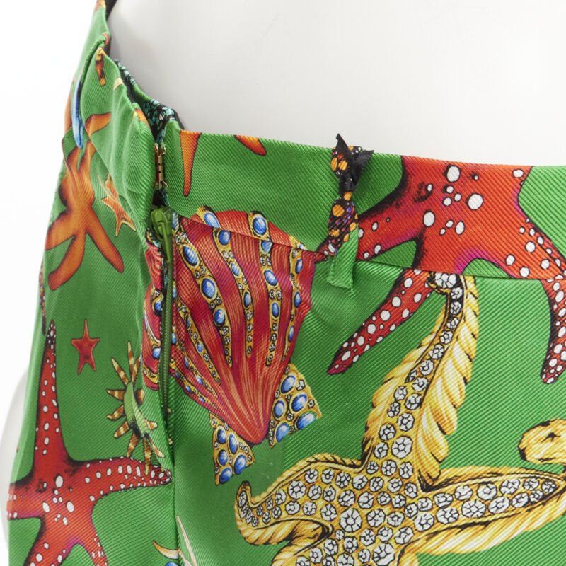 Versace new VERSACE 2021 Tresor De La Mer Runway green starfish print pants IT38 XS Size 26" / US 2 / IT 38 - 8 Thumbnail