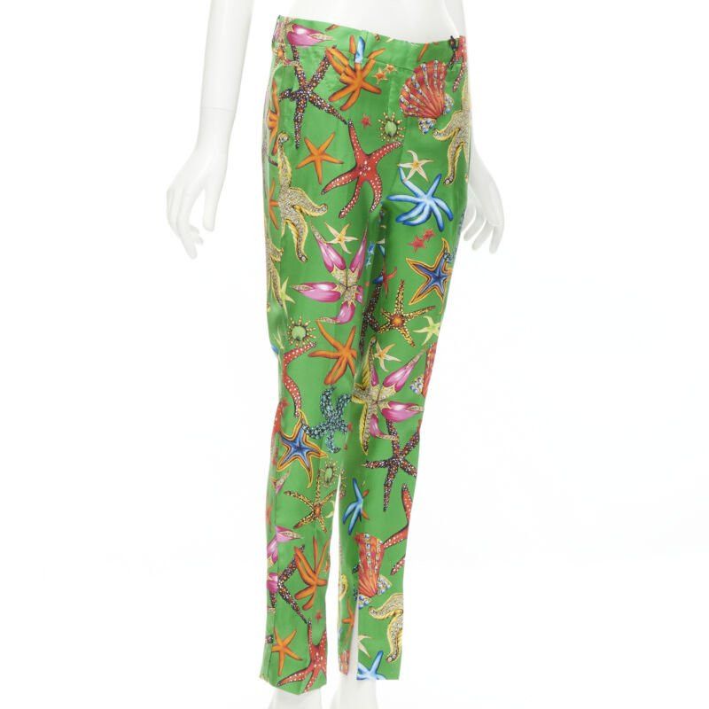 Versace new VERSACE 2021 Tresor De La Mer Runway green starfish print pants IT38 XS Size 26" / US 2 / IT 38 - 3 Thumbnail