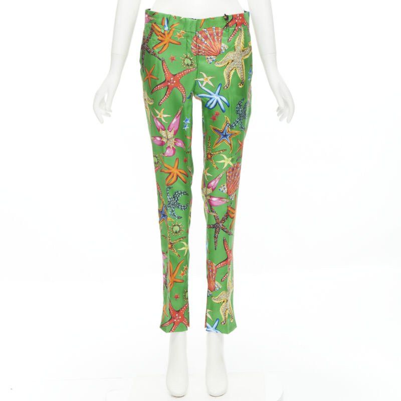 Versace new VERSACE 2021 Tresor De La Mer Runway green starfish print pants IT38 XS Size 26" / US 2 / IT 38 - 10 Thumbnail
