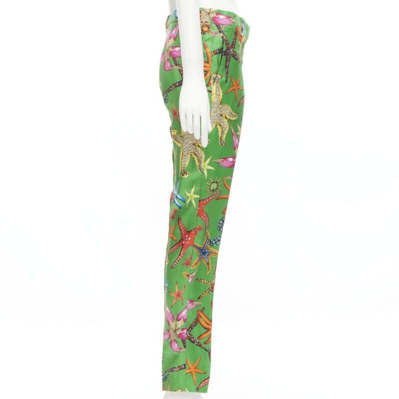 Versace new VERSACE 2021 Tresor De La Mer Runway green starfish print pants IT38 XS Size 26" / US 2 / IT 38 - 4 Thumbnail