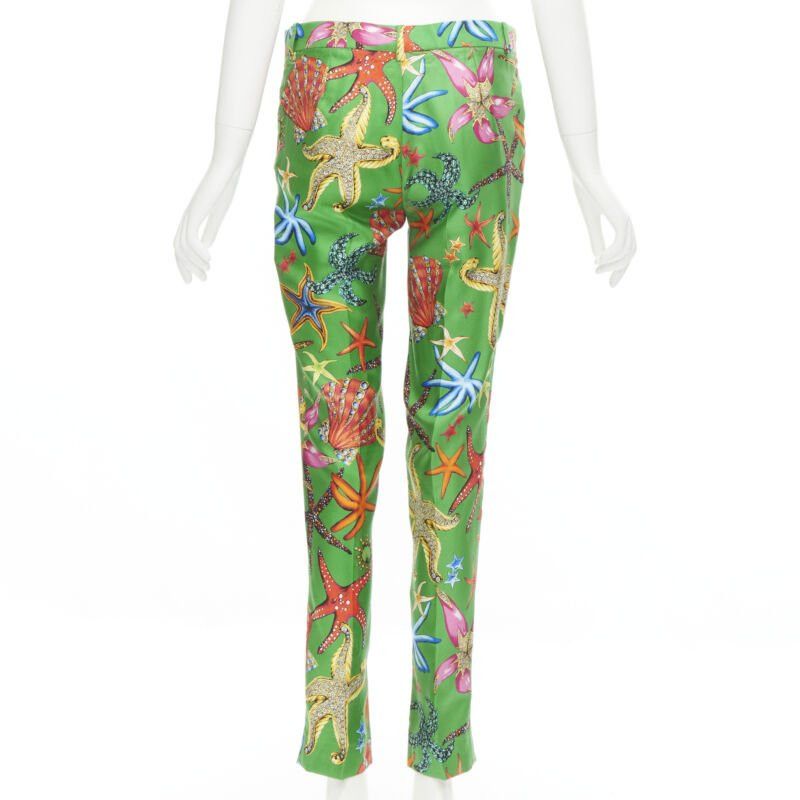 Versace new VERSACE 2021 Tresor De La Mer Runway green starfish print pants IT38 XS Size 26" / US 2 / IT 38 - 5 Thumbnail