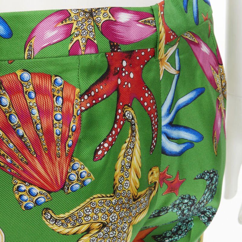 Versace new VERSACE 2021 Tresor De La Mer Runway green starfish print pants IT38 XS Size 26" / US 2 / IT 38 - 2 Thumbnail