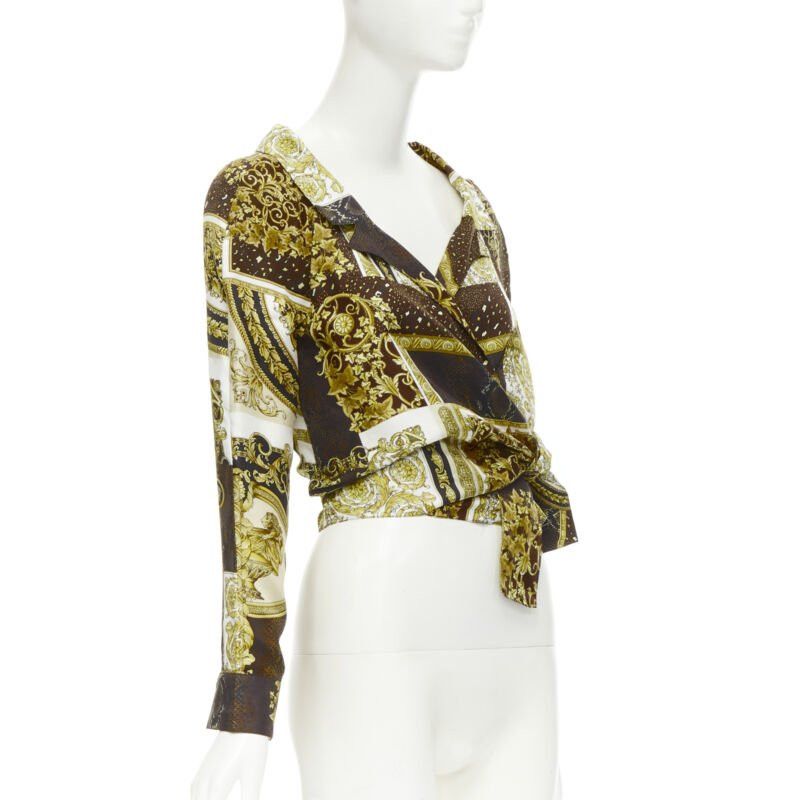 Versace new VERSACE 2021 Mosaic Barocco 100% silk print wrap tie cropped shirt IT38 XS Size XS / US 0-2 / IT 36-38 - 3 Thumbnail