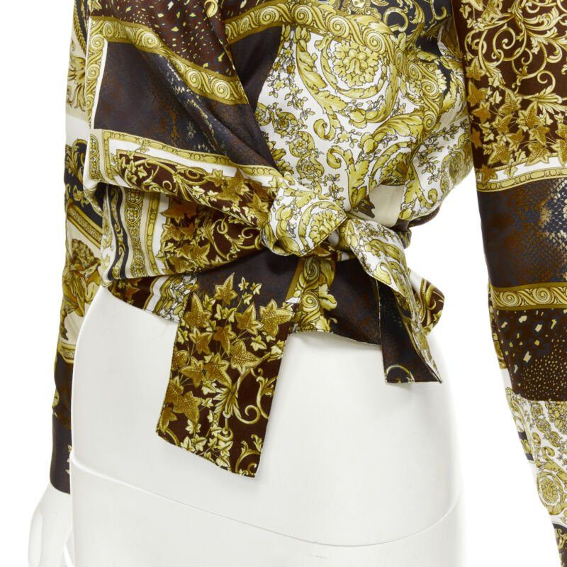 Versace new VERSACE 2021 Mosaic Barocco 100% silk print wrap tie cropped shirt IT38 XS Size XS / US 0-2 / IT 36-38 - 2 Thumbnail