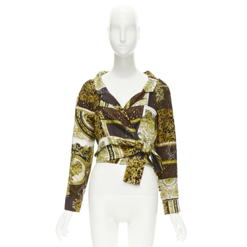 Versace new VERSACE 2021 Mosaic Barocco 100% silk print wrap tie cropped shirt IT38 XS Size XS / US 0-2 / IT 36-38 - 9 Thumbnail