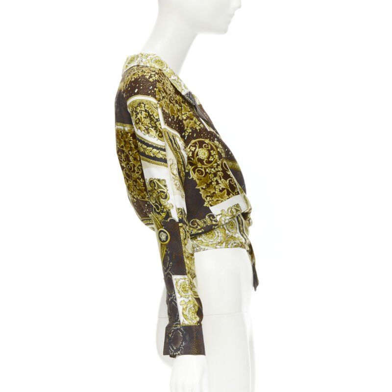 Versace new VERSACE 2021 Mosaic Barocco 100% silk print wrap tie cropped shirt IT38 XS Size XS / US 0-2 / IT 36-38 - 4 Thumbnail