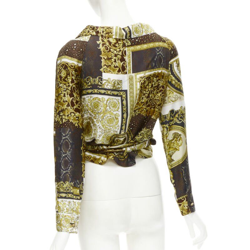 Versace new VERSACE 2021 Mosaic Barocco 100% silk print wrap tie cropped shirt IT38 XS Size XS / US 0-2 / IT 36-38 - 6 Thumbnail
