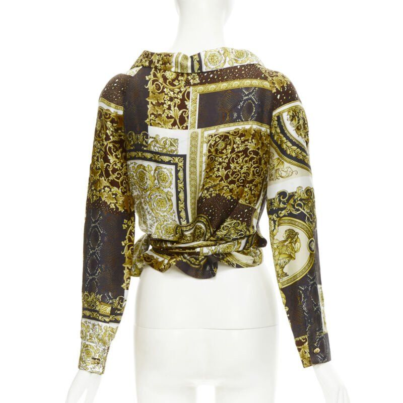 Versace new VERSACE 2021 Mosaic Barocco 100% silk print wrap tie cropped shirt IT38 XS Size XS / US 0-2 / IT 36-38 - 5 Thumbnail