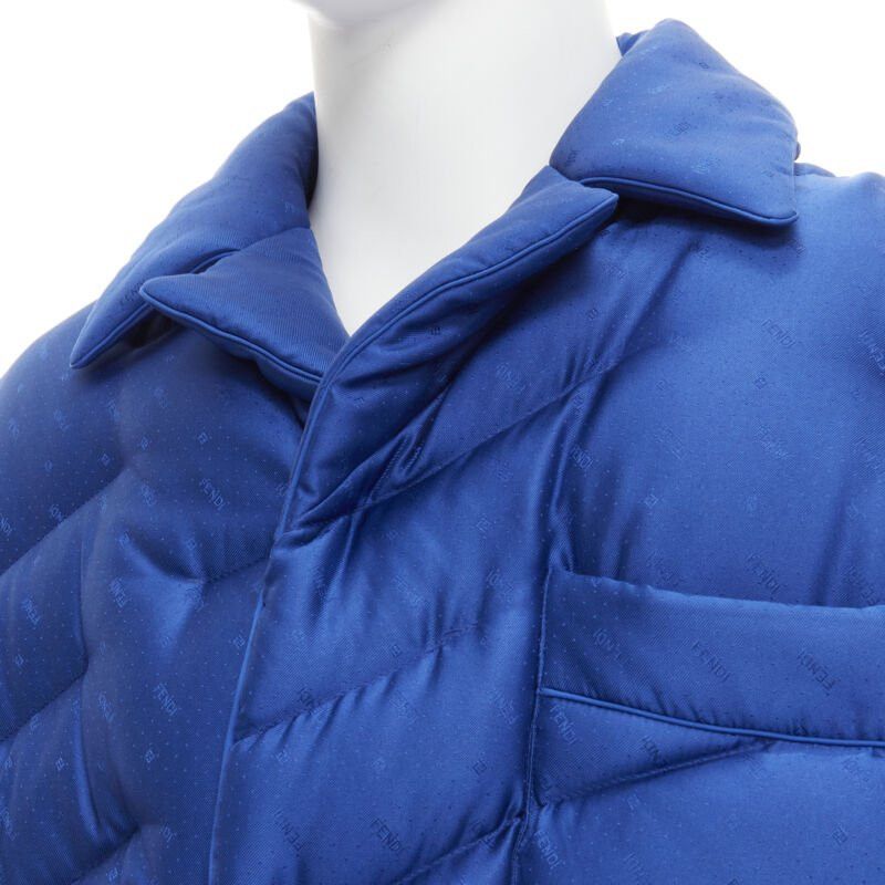 Fendi new FENDI 2021 Runway 100% silk blue logo goose down puffer jacket IT48 M Size US M / EU 48-50 / 2 - 7 Thumbnail