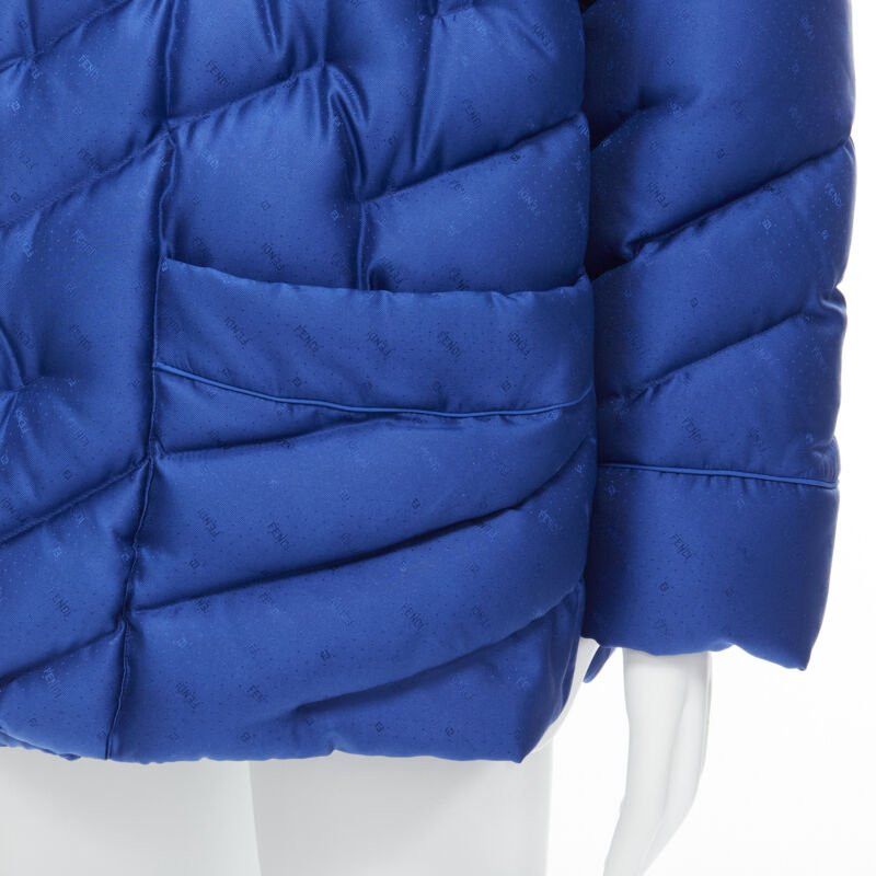 Fendi new FENDI 2021 Runway 100% silk blue logo goose down puffer jacket IT48 M Size US M / EU 48-50 / 2 - 2 Thumbnail