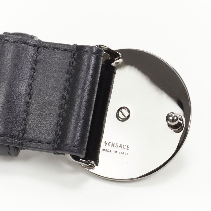 Versace new VERSACE Medusa Medallion Coin silver buckle black leather belt 115cm 44-48" Size ONE SIZE - 7 Thumbnail