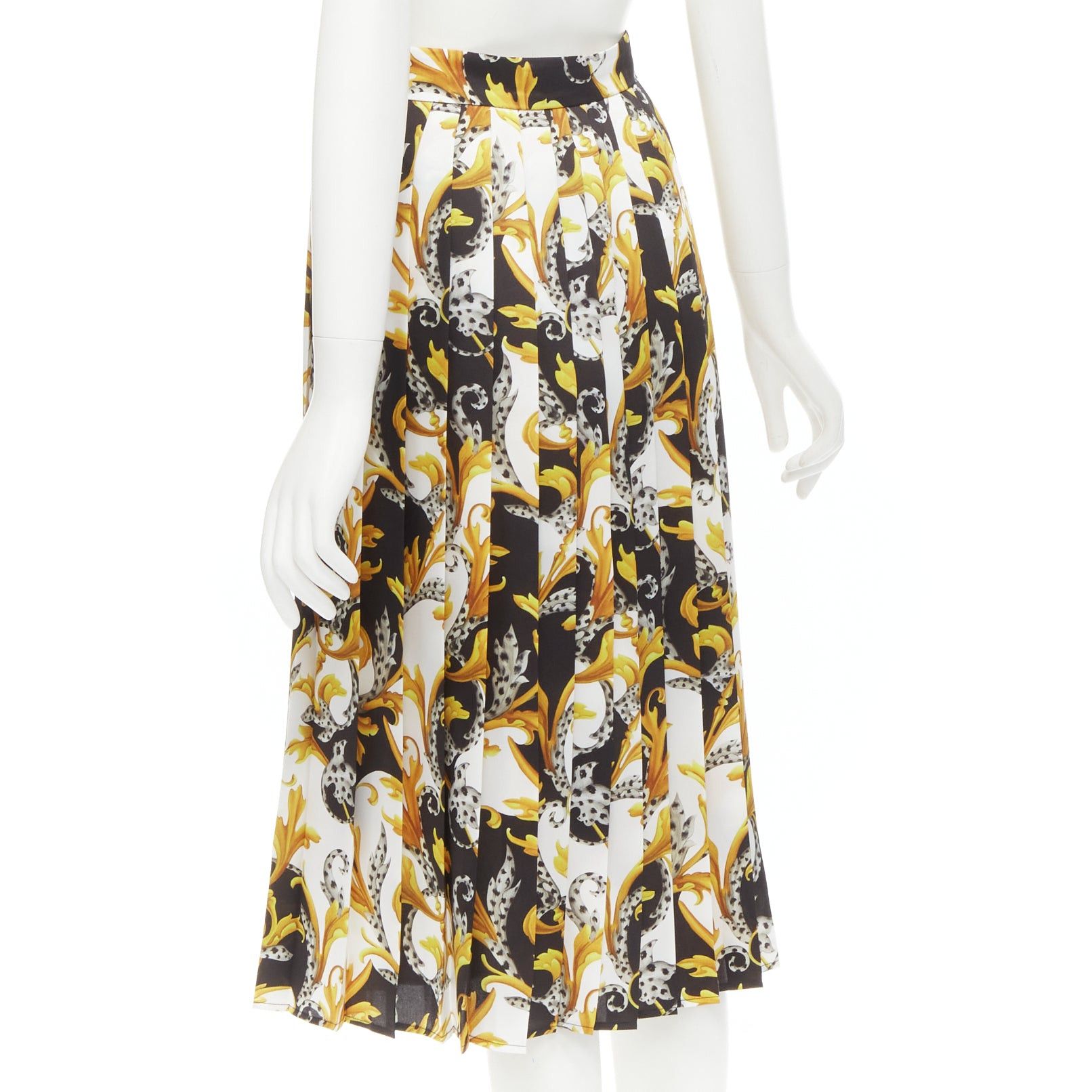 Versace VERSACE Barocco Acanthus black gold print pleated high slit skirt IT36 XS Size 24" / US 00 / IT 34 - 6 Thumbnail