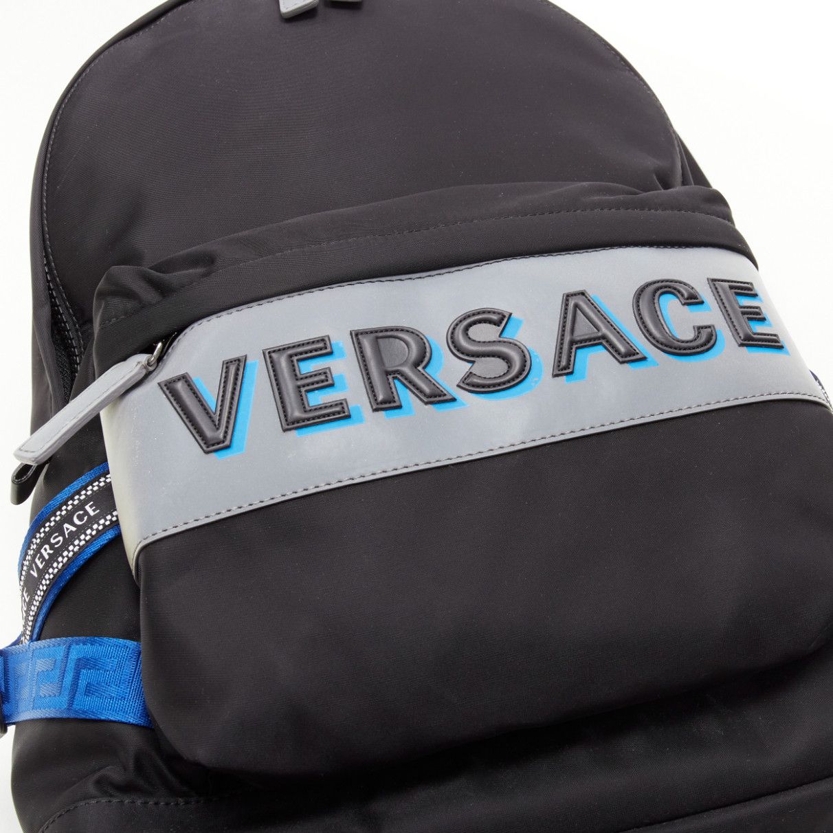Versace VERSACE Reflective Logo black nylon blue Greca nylon strap backpack Size ONE SIZE - 6 Thumbnail