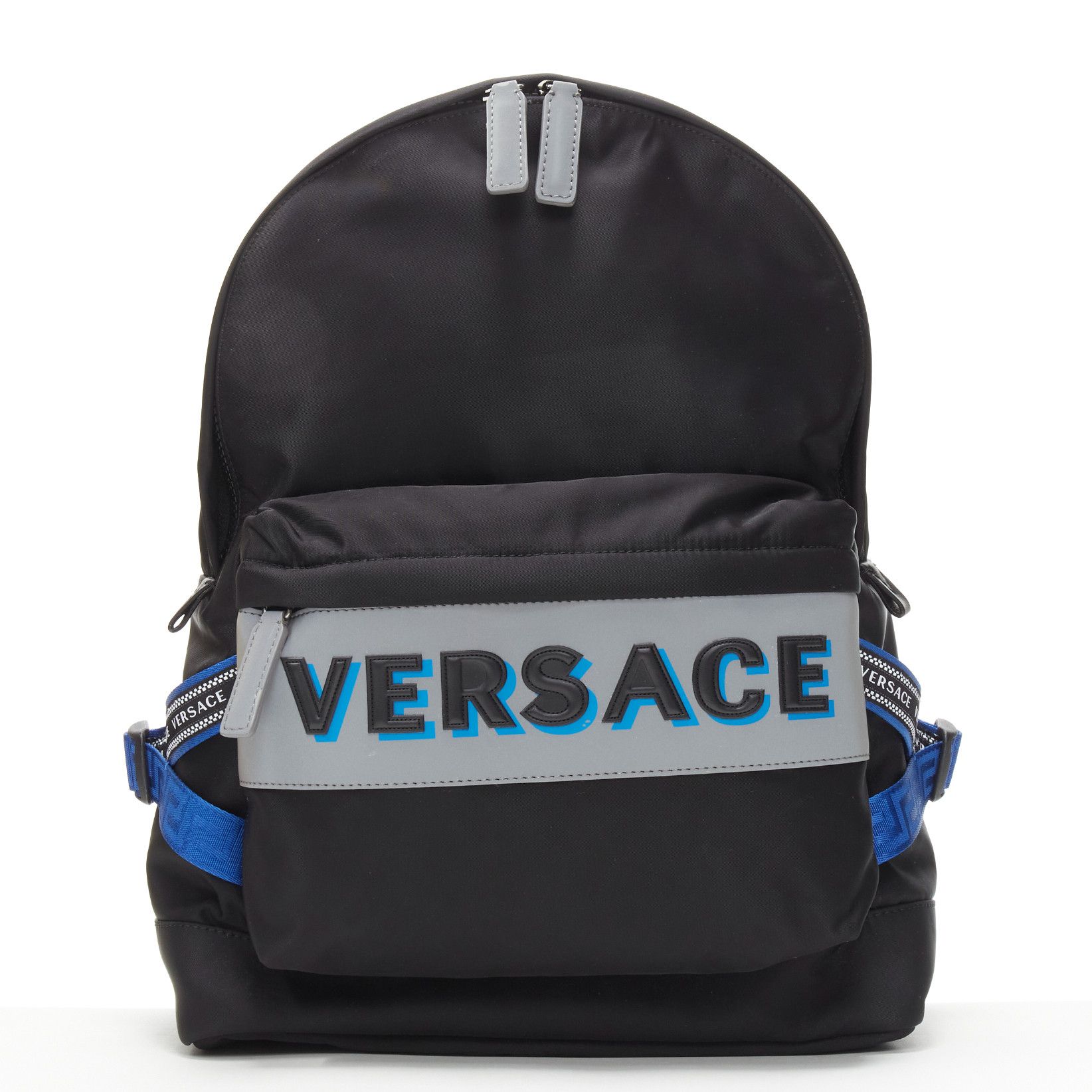 Versace VERSACE Reflective Logo black nylon blue Greca nylon strap backpack Size ONE SIZE - 3 Thumbnail