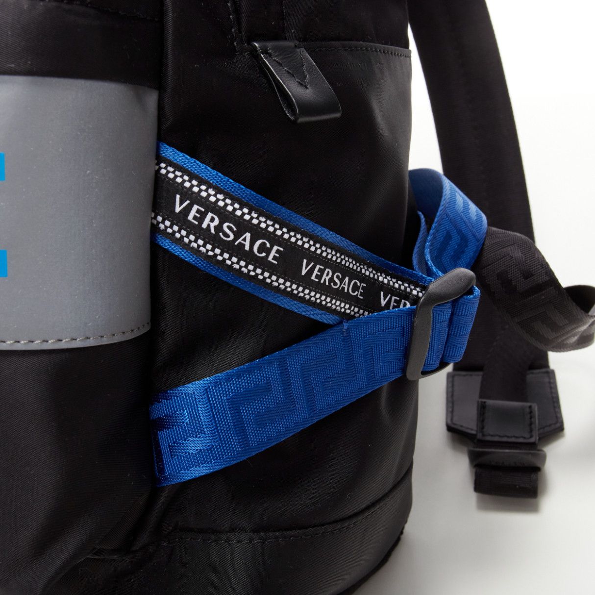 Versace VERSACE Reflective Logo black nylon blue Greca nylon strap backpack Size ONE SIZE - 8 Thumbnail