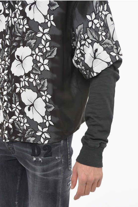 Double-layered Bowling Shirt with Floral Pattern
