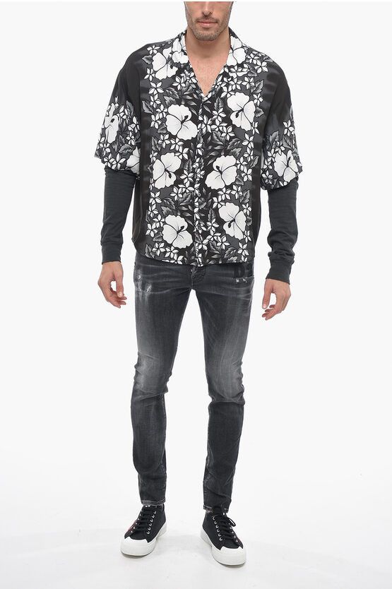 Double-layered Bowling Shirt with Floral Pattern