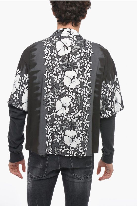 Double-layered Bowling Shirt with Floral Pattern
