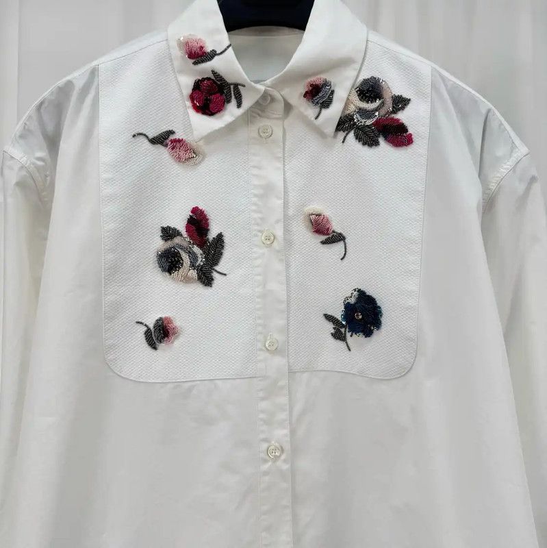 Valentino Valentino White Embroidered Long Sleeve Shirt 0089 Size XL / US 12-14 / IT 48-50 - 3 Thumbnail