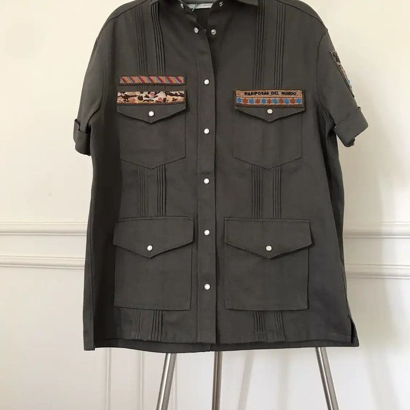 Valentino Valentino Military Green Embroidered Short Sleeve Shirt 0089 Size M / US 6-8 / IT 42-44 - 2 Thumbnail