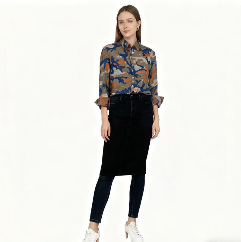 Valentino Valentino Gray Camo Cotton Womens Shirt 0089 Size M / US 6-8 / IT 42-44 - 3 Thumbnail