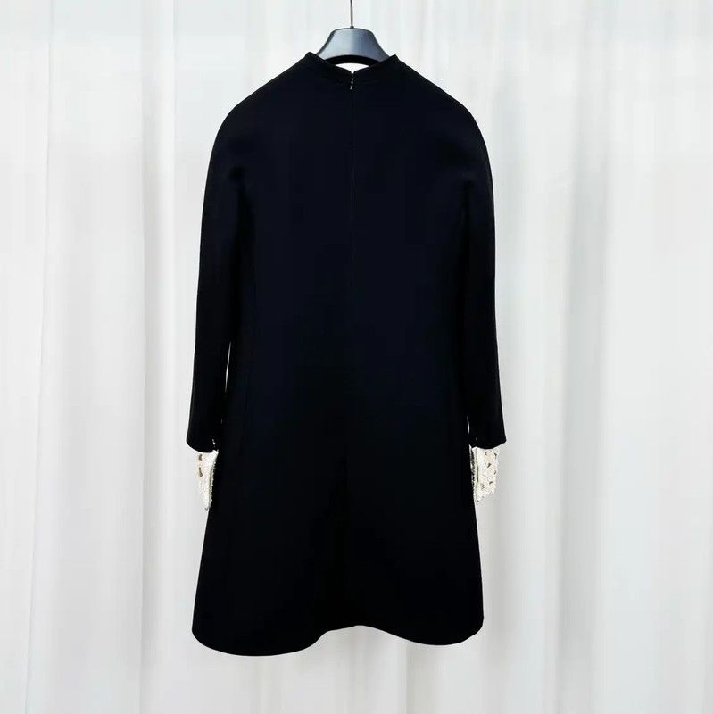 Valentino Valentino Black Wool Blend Long Sleeve Dress 0089 Size L / US 10 / IT 46 - 2 Thumbnail
