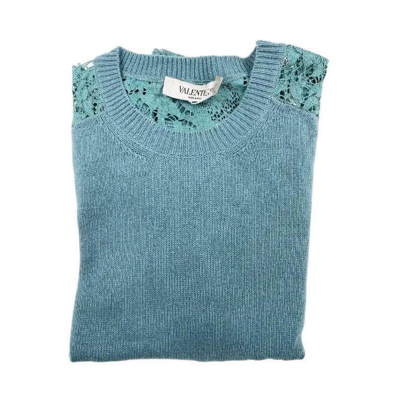 Valentino Valentino Light Blue Cashmere-Blend Long Sleeve Sweater 0089 Size L / US 10 / IT 46 - 3 Thumbnail