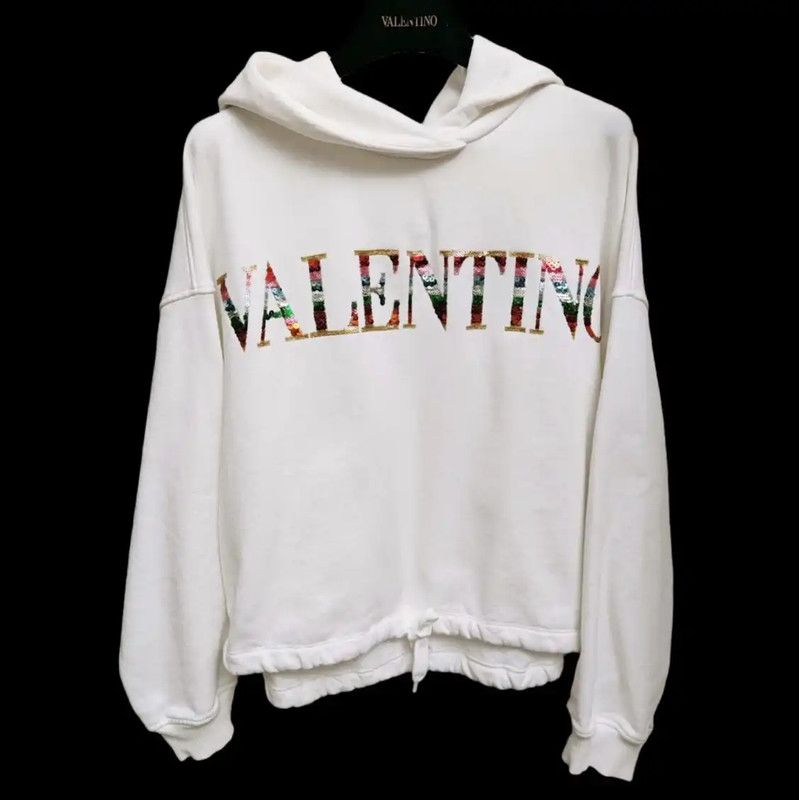 Valentino Valentino White Cotton Long Sleeve Crop Sweatshirt 0089 Size ONE SIZE - 4 Thumbnail