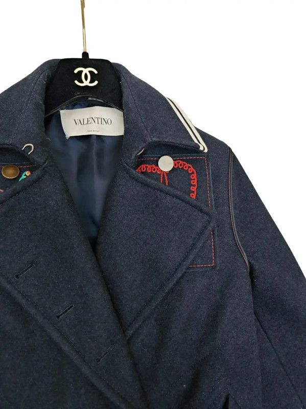 Valentino Valentino Navy Wool Printed Short Coat 0089 Size XS / US 0-2 / IT 36-38 - 3 Thumbnail
