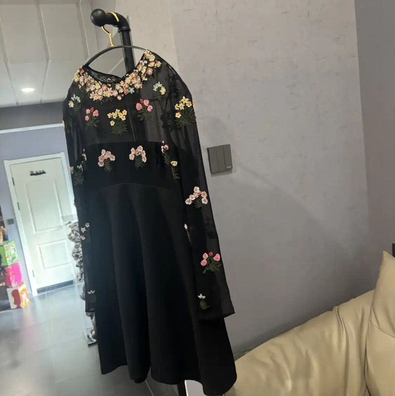 Valentino Valentino Black Cotton Blend Embroidered Dress 0089 Size L / US 10 / IT 46 - 3 Thumbnail
