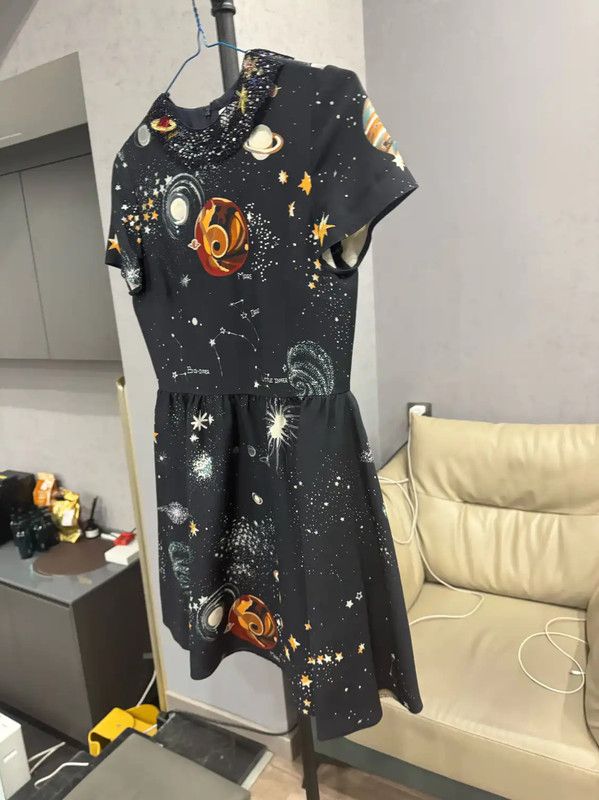 Valentino Valentino Black Cotton Dress with Cosmic Print 0089 Size L / US 10 / IT 46 - 3 Thumbnail