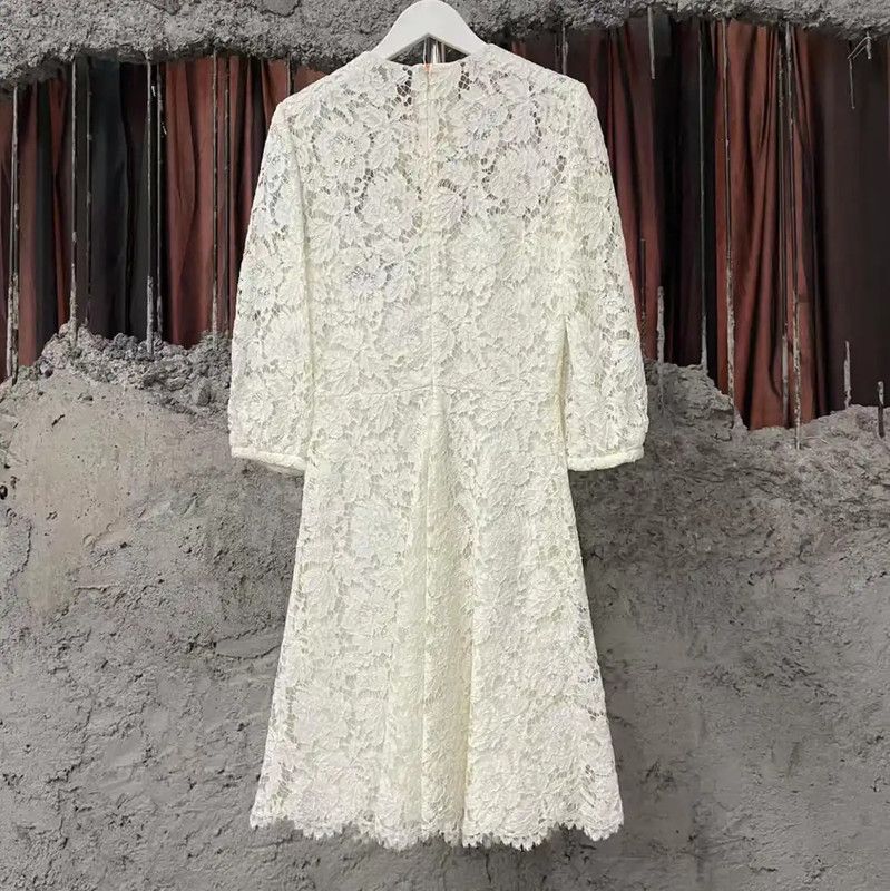 short sleeve v neck lace dress White Lace V Neck A-Line Wedding Dress-Bridelily