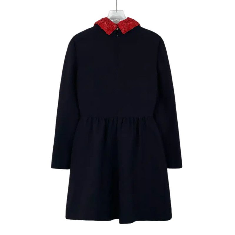 Valentino Valentino Black Dress with Red Collar Detail 0089 Size S / US 4 / IT 40 - 2 Thumbnail