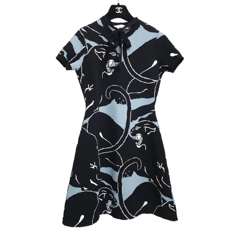 Valentino Valentino Black Patterned Short Sleeve Dress 0089 Size S / US 4 / IT 40 - 2 Thumbnail