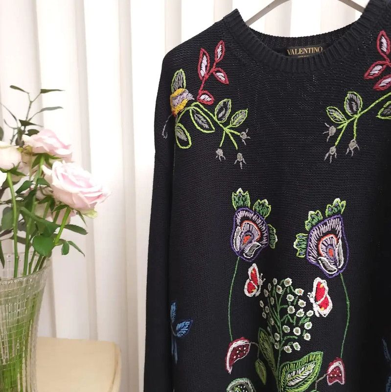 Valentino Valentino Black Wool Embroidered Long Dress 0089 Size ONE SIZE - 5 Thumbnail