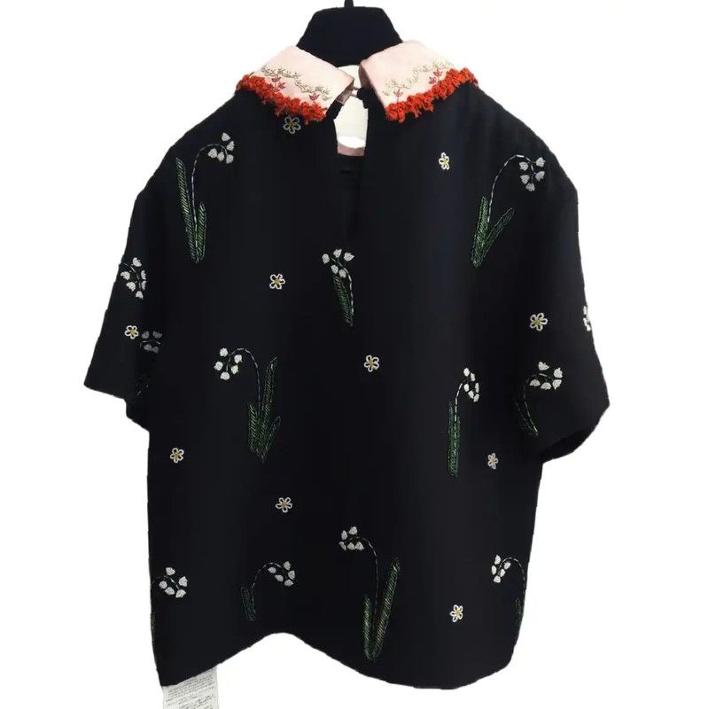 Valentino Valentino Black Wool Short Sleeve Embroidered Shirt 0089 Size M / US 6-8 / IT 42-44 - 2 Thumbnail