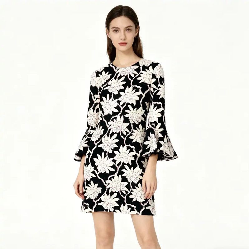 Valentino Valentino Black Floral Print Cotton Dress 0089 Size M / US 6-8 / IT 42-44 - 3 Thumbnail