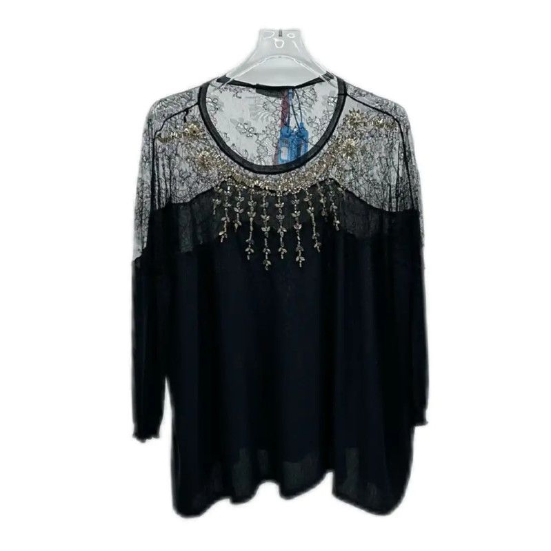 Valentino Valentino Black Women’s Sweater with Lace Detail 0089 Size XS / US 0-2 / IT 36-38 - 3 Thumbnail