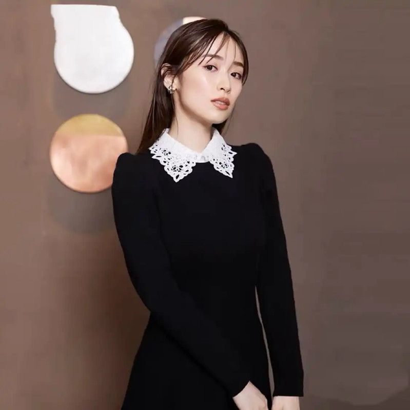 Valentino Valentino Black Wool Dress with Lace Collar 0089 Size XL / US 12-14 / IT 48-50 - 3 Thumbnail