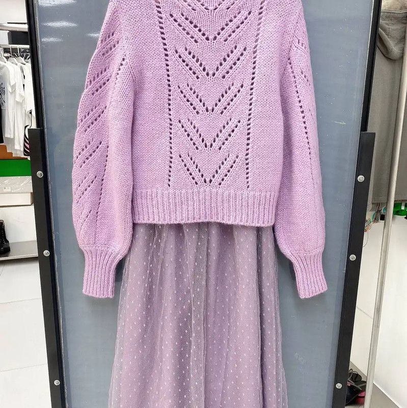 Valentino Valentino Purple Knit Sweater and Skirt Set 0089 Size L / US 10 / IT 46 - 2 Thumbnail
