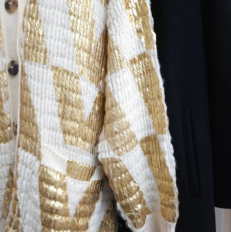 Valentino Valentino White Wool Letter Pattern Long Cardigan 0089 Size ONE SIZE - 7 Thumbnail